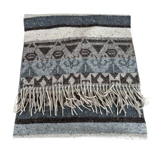 Fringe Southwestern Stripe Wool Blend Gray Breige Scarf Bed Runner 20 x 80